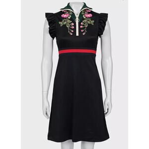 Gucci Embroidered Detail Black Polyester Dress XS